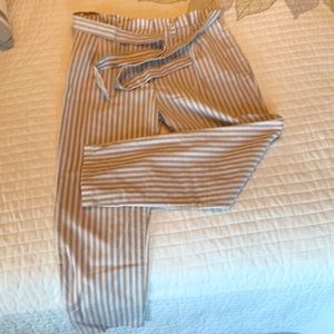 Cream and white stripe linen crop